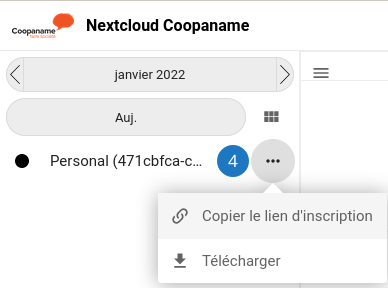 Vue de l'agenda partagé côté destinataire